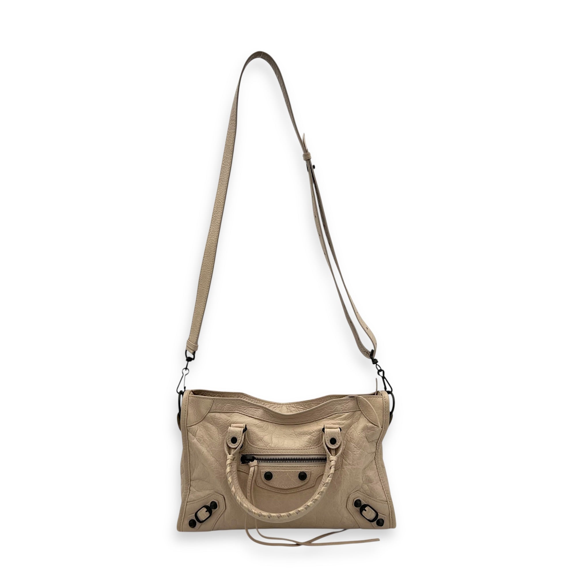 City Top Handle Bag Small Beige in Lambskin, Gunmetal hardware