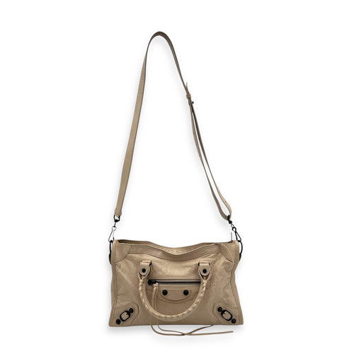 City Top Handle Bag Small Beige in Lambskin, Gunmetal hardware