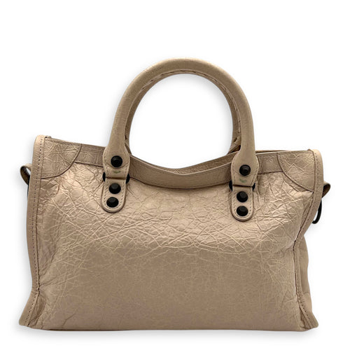 City Top Handle Bag Small Beige in Lambskin, Gunmetal hardware