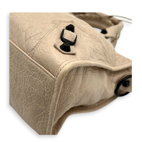 City Top Handle Bag Small Beige in Lambskin, Gunmetal hardware