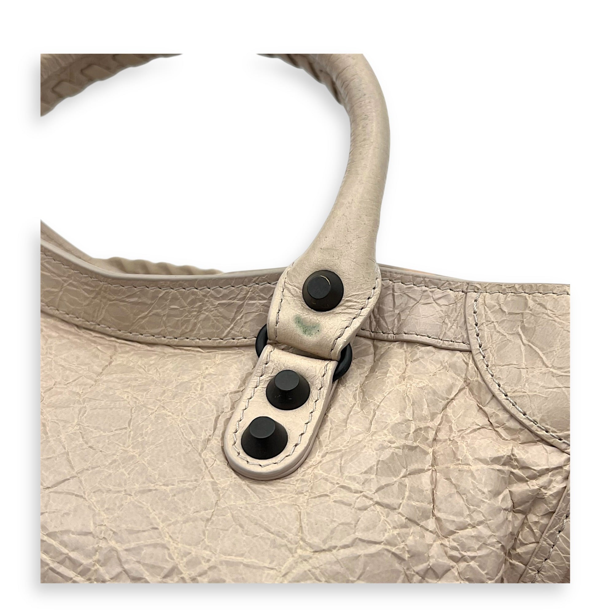 City Top Handle Bag Small Beige in Lambskin, Gunmetal hardware