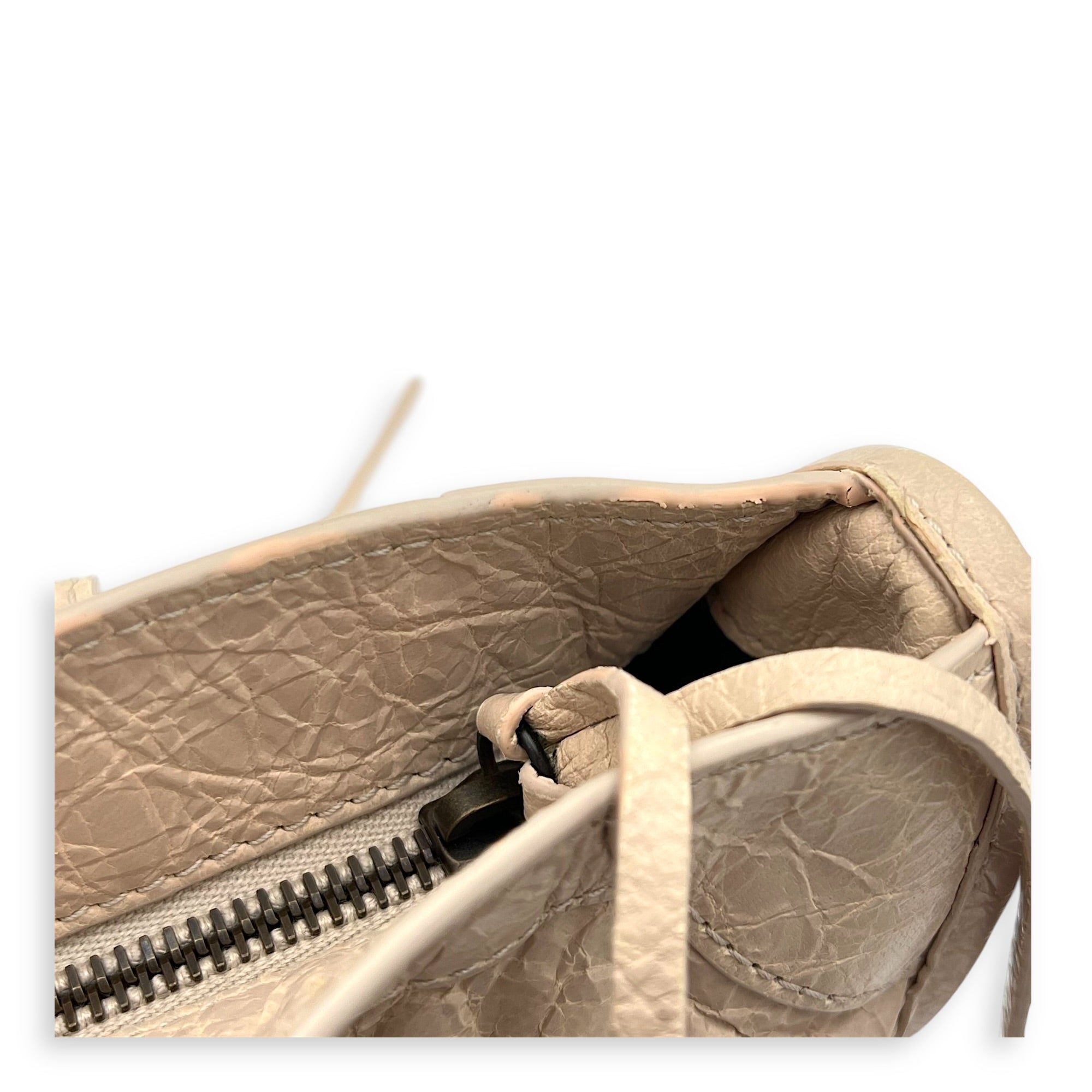 City Top Handle Bag Small Beige in Lambskin, Gunmetal hardware