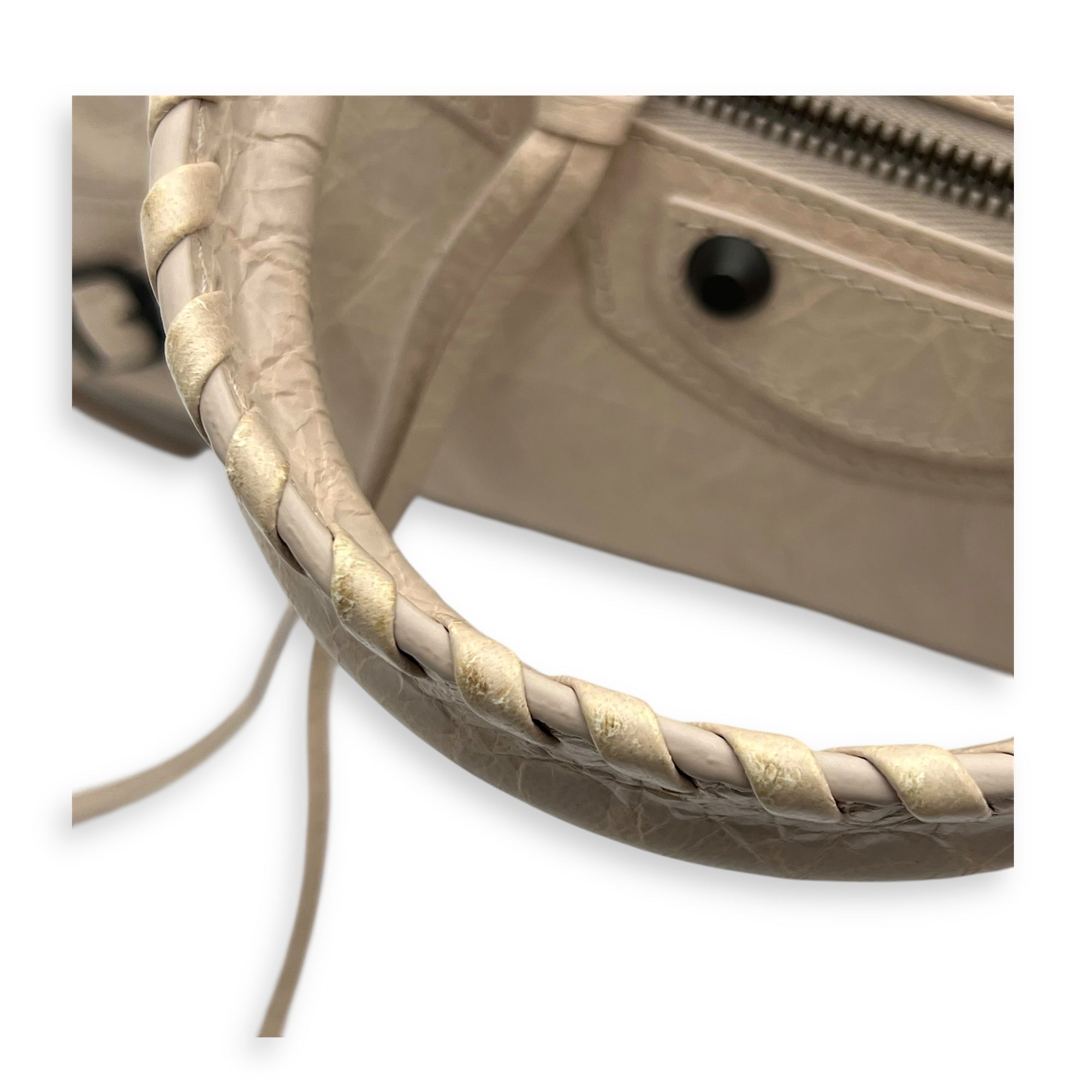 City Top Handle Bag Small Beige in Lambskin, Gunmetal hardware