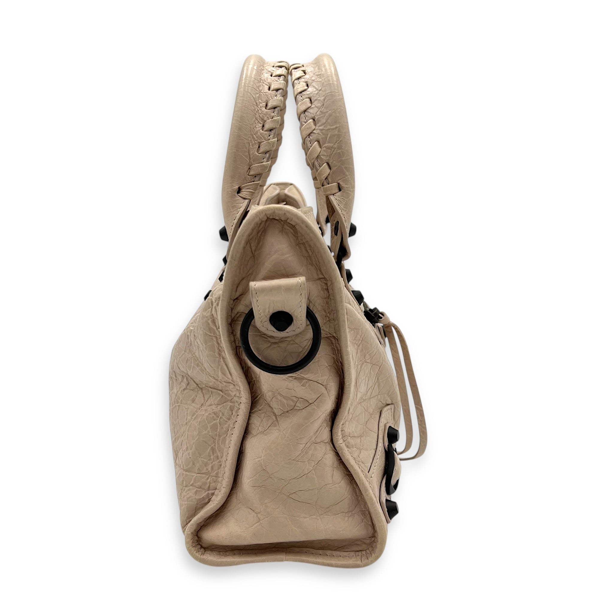 City Top Handle Bag Small Beige in Lambskin, Gunmetal hardware