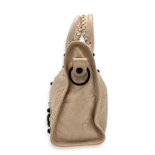 City Top Handle Bag Small Beige in Lambskin, Gunmetal hardware