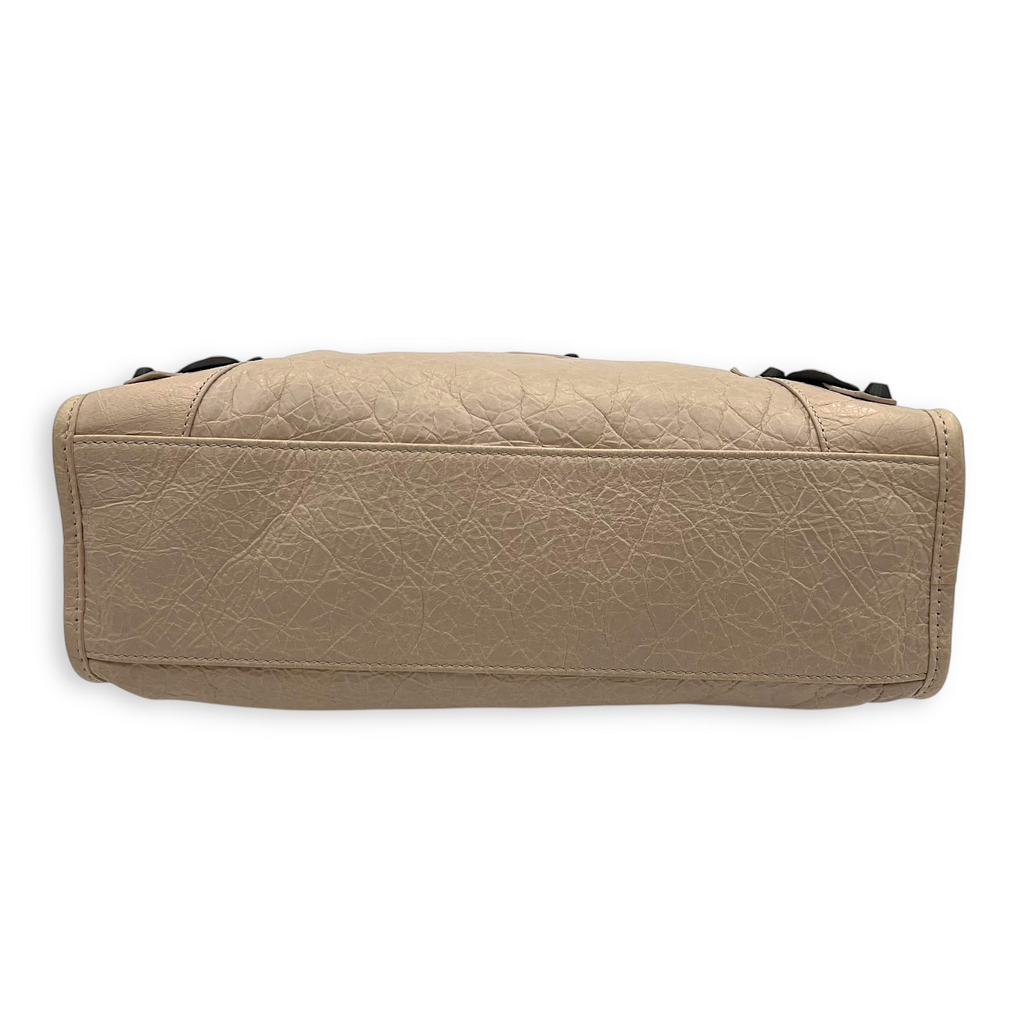 City Top Handle Bag Small Beige in Lambskin, Gunmetal hardware