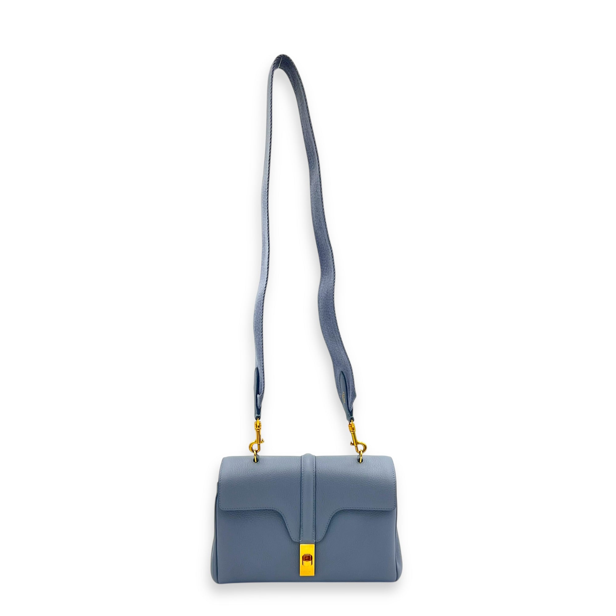 16 Shoulder Bag Blue in Calfskin, Gold hardware