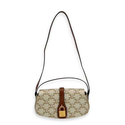 Tabou Shoulder Bag White in Coated Canvas, Gold hardware