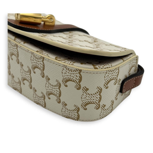 Tabou Shoulder Bag White in Coated Canvas, Gold hardware