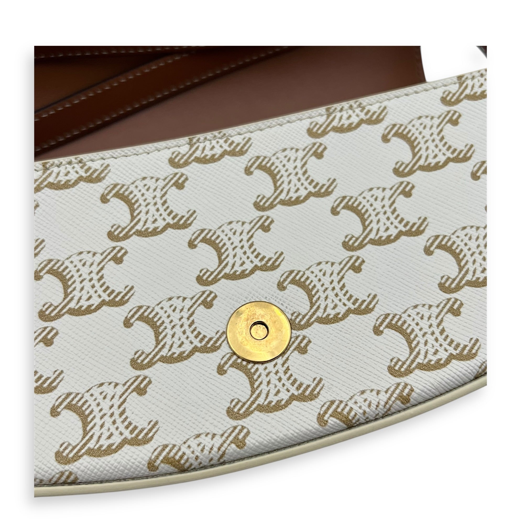 Tabou Shoulder Bag White in Coated Canvas, Gold hardware