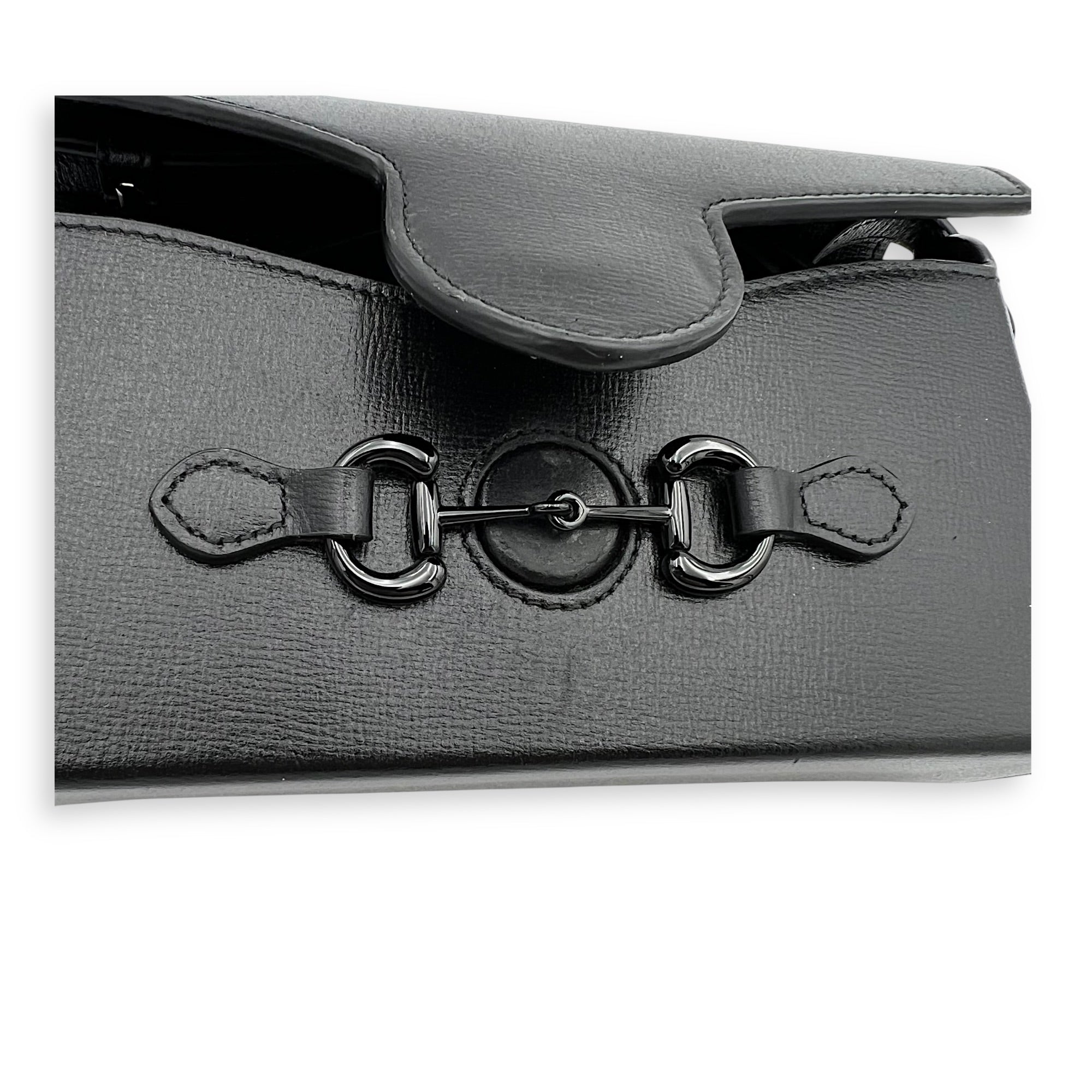 Horsebit 1955 Shoulder Bag Mini Black in Calfskin, Black hardware