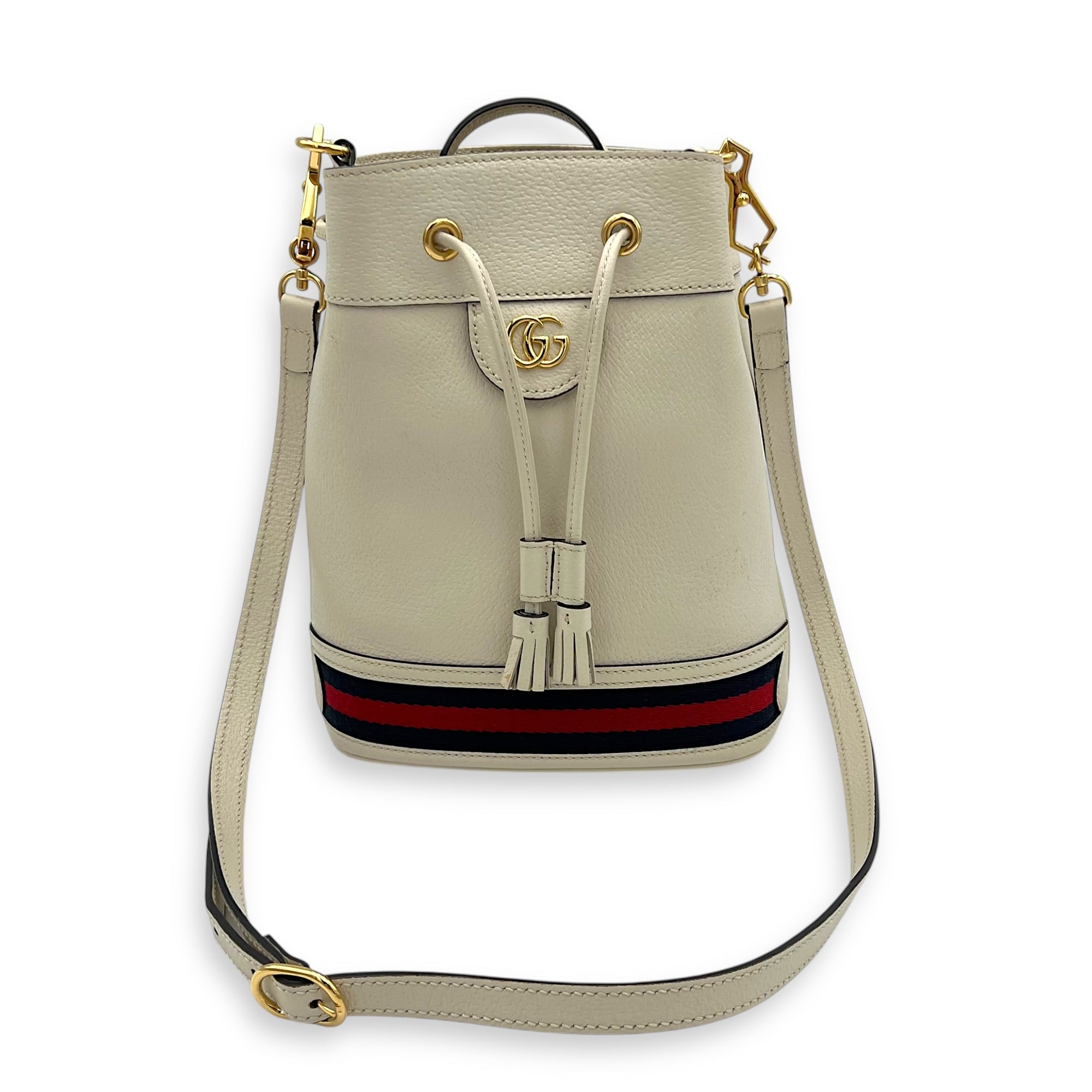 Ophidia Bucket Bag White in Deerskin, Gold hardware