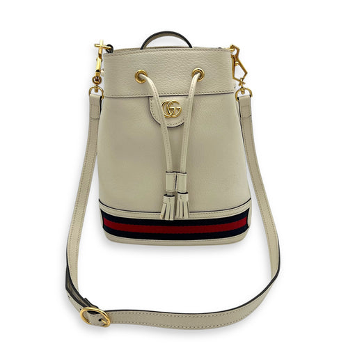 Ophidia Bucket Bag White in Deerskin, Gold hardware