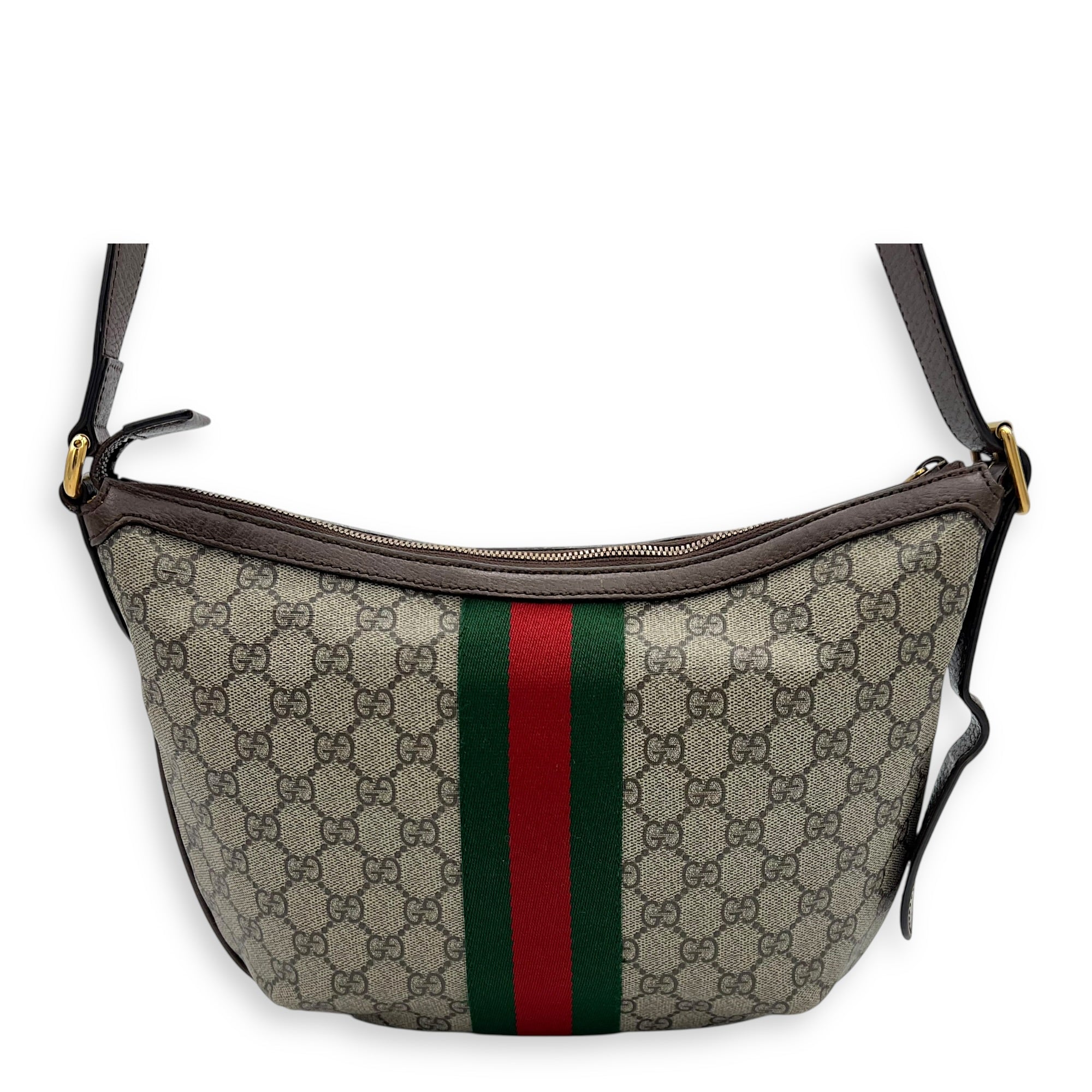 Ophidia Shoulder Bag Brown in Coated Canvas, Gold hardware