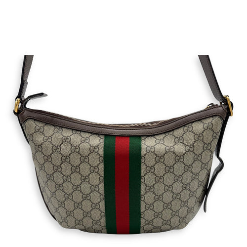 Ophidia Shoulder Bag Brown in Coated Canvas, Gold hardware