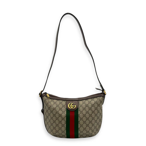 Ophidia Shoulder Bag Brown in Coated Canvas, Gold hardware