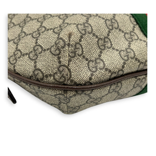 Ophidia Shoulder Bag Brown in Coated Canvas, Gold hardware