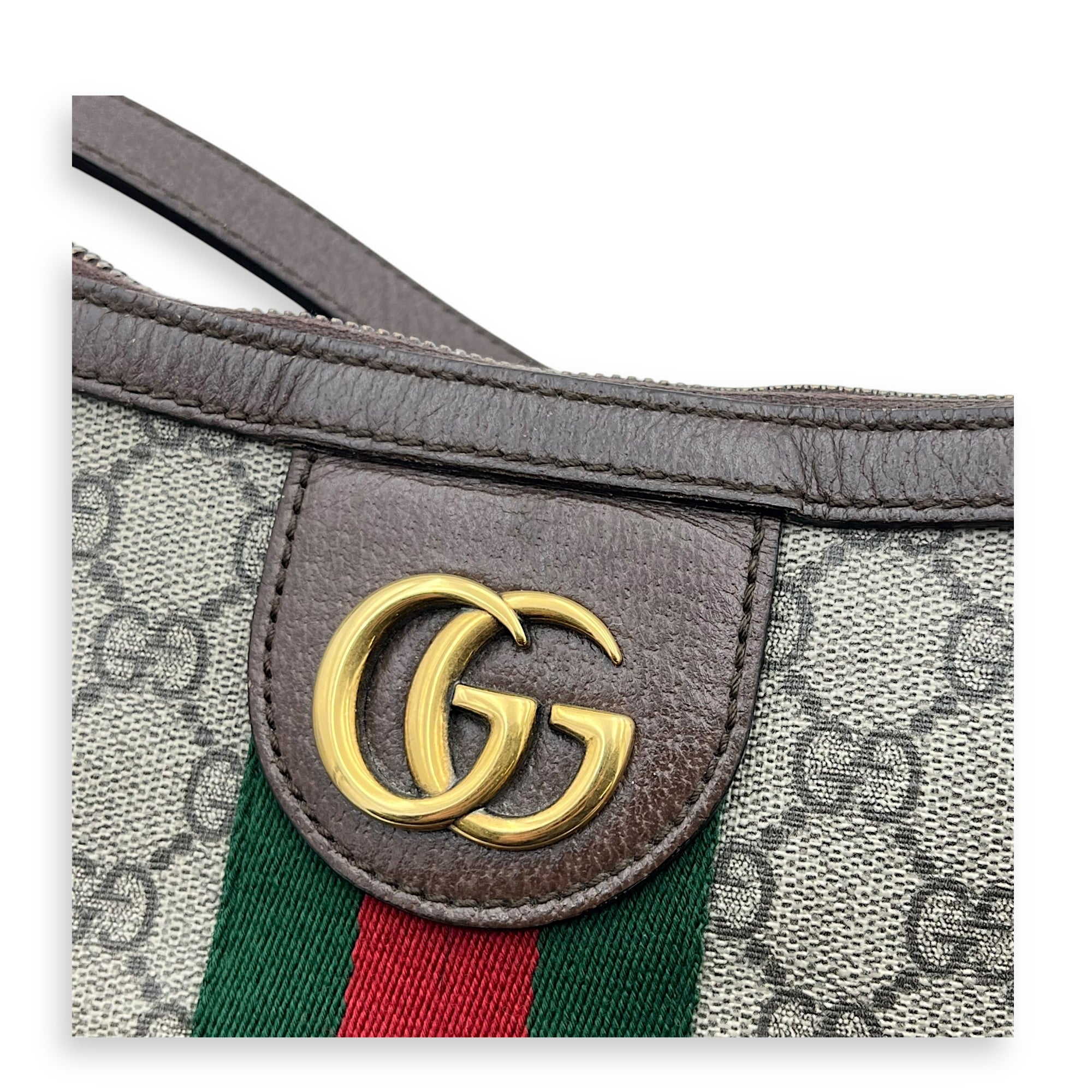 Ophidia Shoulder Bag Brown in Coated Canvas, Gold hardware
