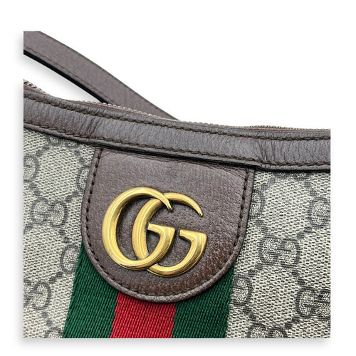 Ophidia Shoulder Bag Brown in Coated Canvas, Gold hardware