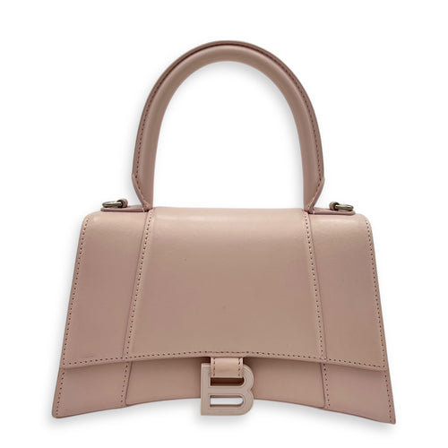 Hourglass Top Handle Bag XS Pink in Calfskin, Silver hardware