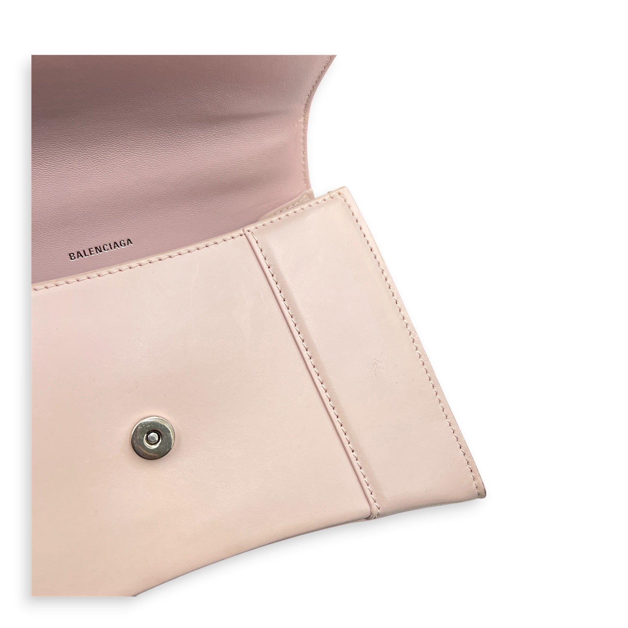 Hourglass Pink Top Handle Bag in Calfskin, Silver hardware