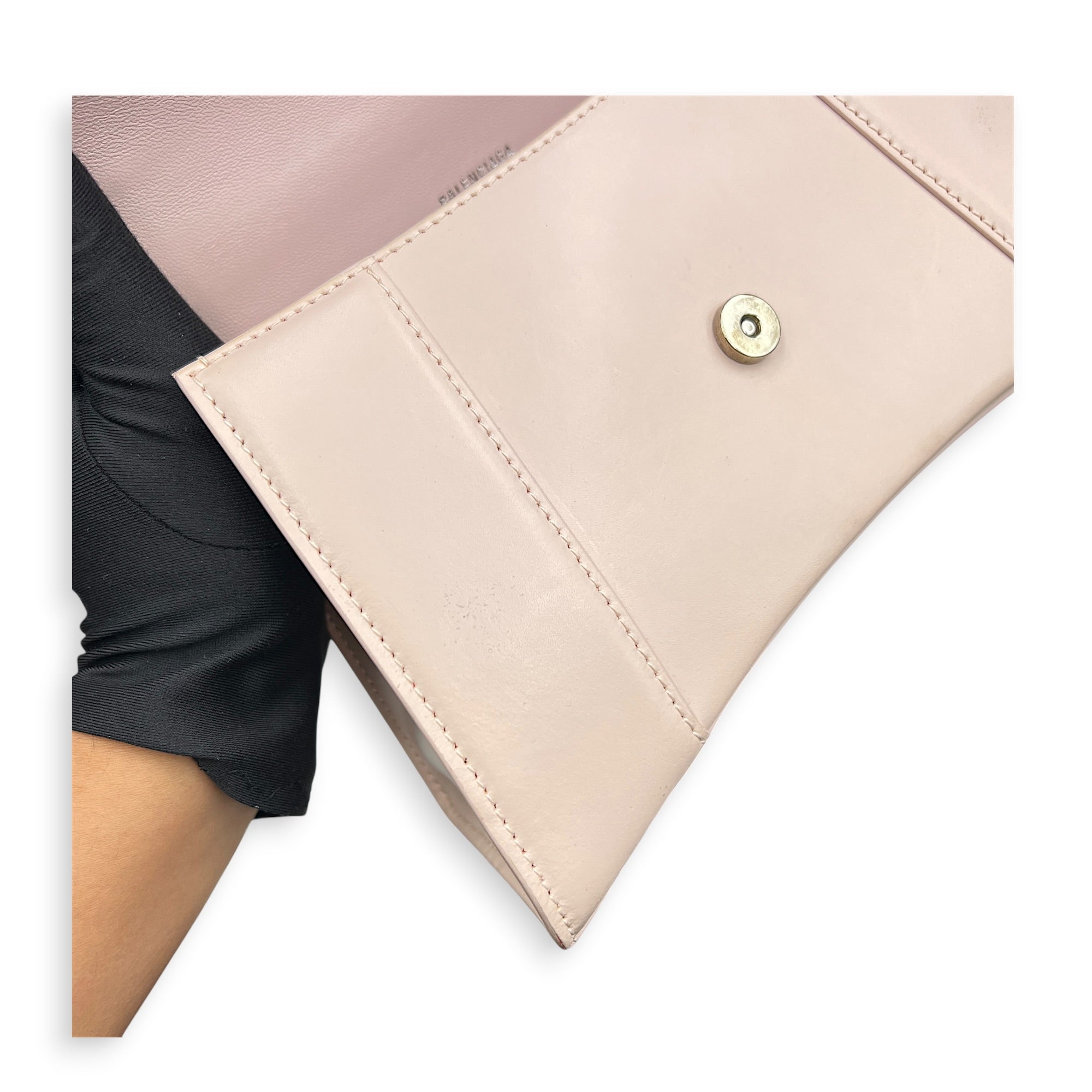 Hourglass Pink Top Handle Bag in Calfskin, Silver hardware
