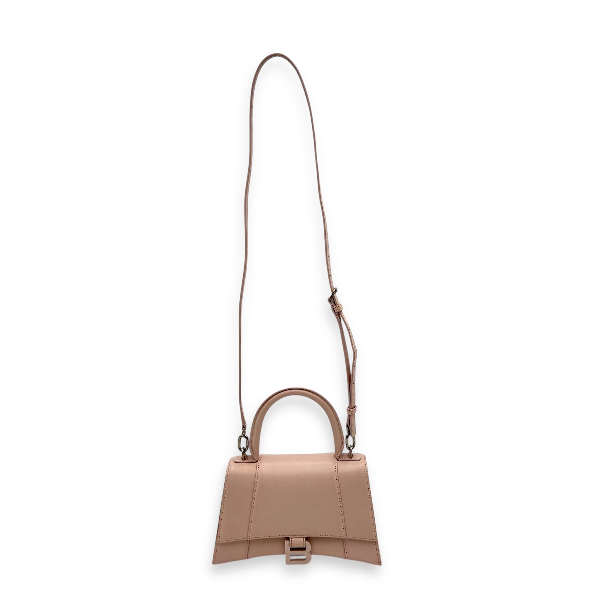 Hourglass Top Handle Bag XS Pink in Calfskin, Silver hardware