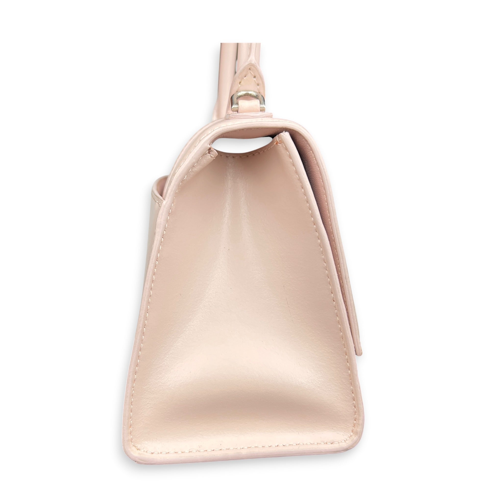 Hourglass Pink Top Handle Bag in Calfskin, Silver hardware