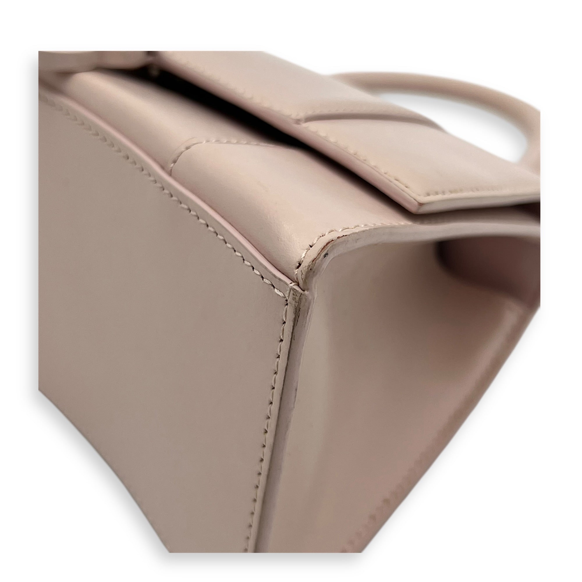 Hourglass Top Handle Bag XS Pink in Calfskin, Silver hardware