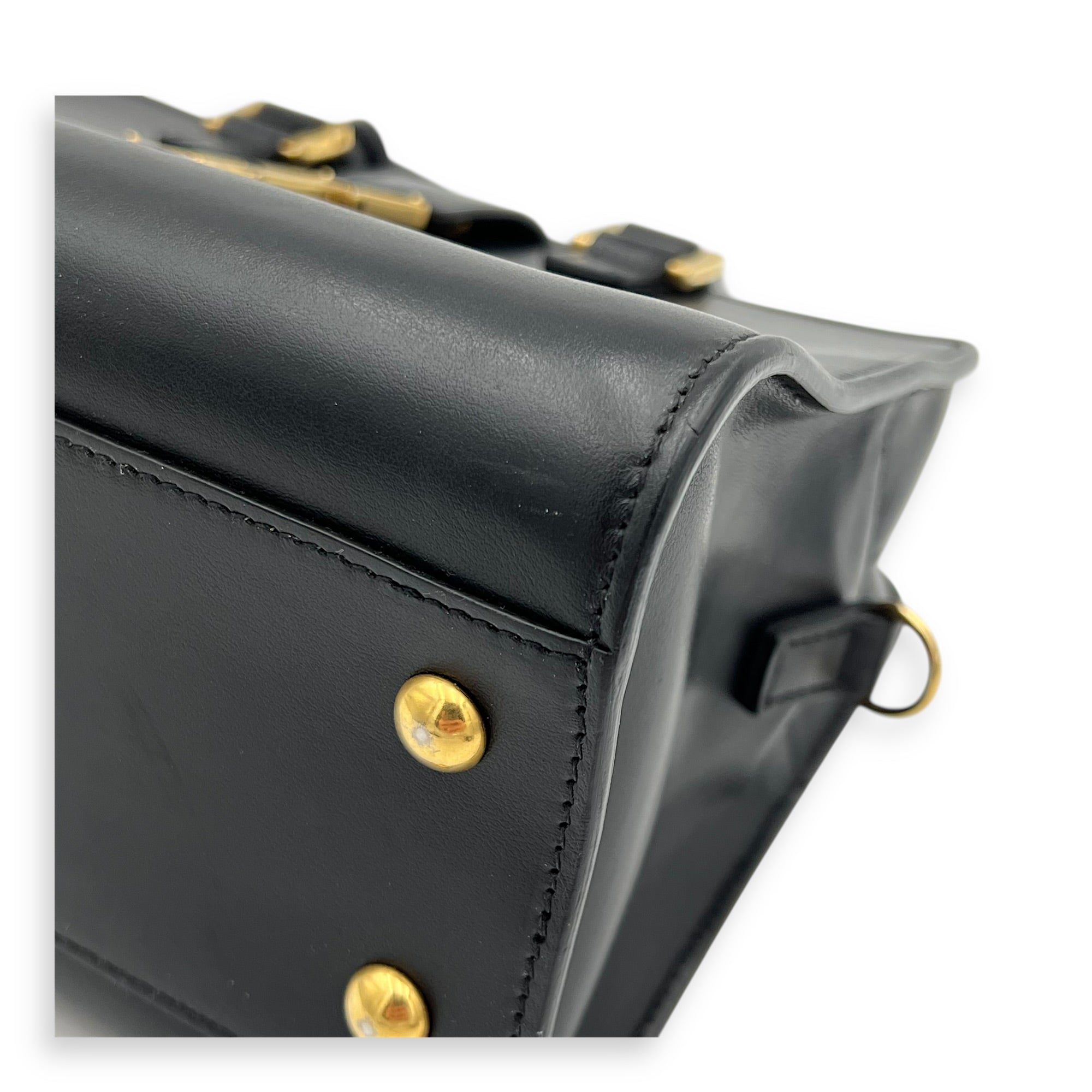 Cabas Top Handle Bag Black in Calfskin, Gold hardware