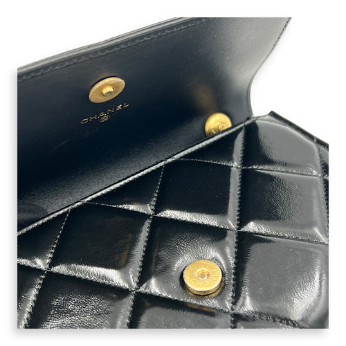 CC Black Wallet On Chain in Patent Leather, Brushed Gold hardware