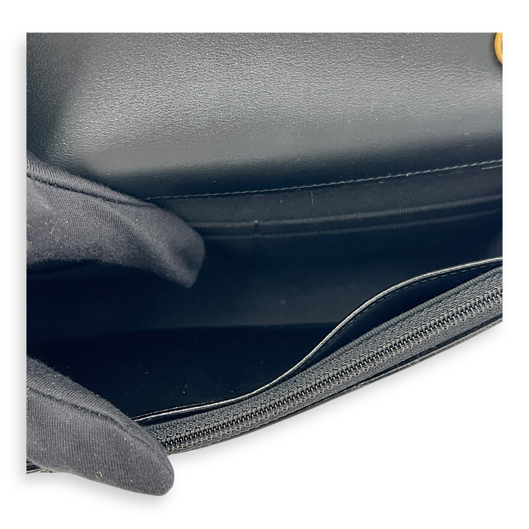 CC Black Wallet On Chain in Patent Leather, Brushed Gold hardware