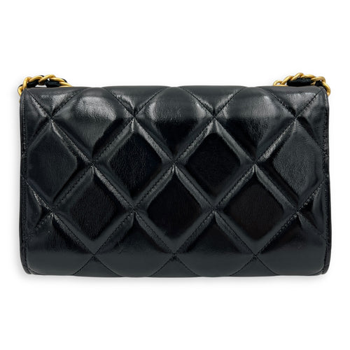 CC Black Wallet On Chain in Patent Leather, Brushed Gold hardware