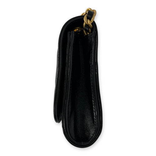 CC Black Wallet On Chain in Patent Leather, Brushed Gold hardware