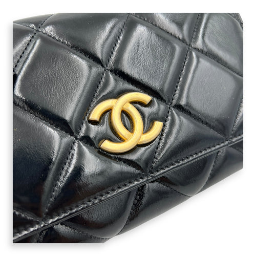 CC Black Wallet On Chain in Patent Leather, Brushed Gold hardware