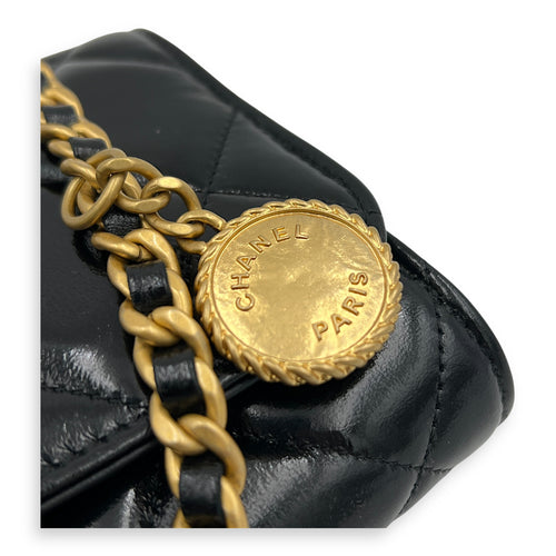 CC Black Wallet On Chain in Patent Leather, Brushed Gold hardware