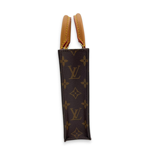 Sac Plat Top Handle Bag Petite Brown in Monogram Coated Canvas, Gold hardware