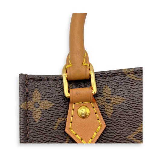 Sac Plat Top Handle Bag Petite Brown in Monogram Coated Canvas, Gold hardware