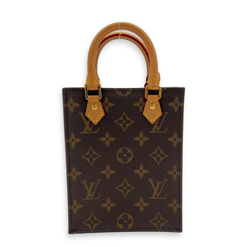 Sac Plat Top Handle Bag Petite Brown in Monogram Coated Canvas, Gold hardware