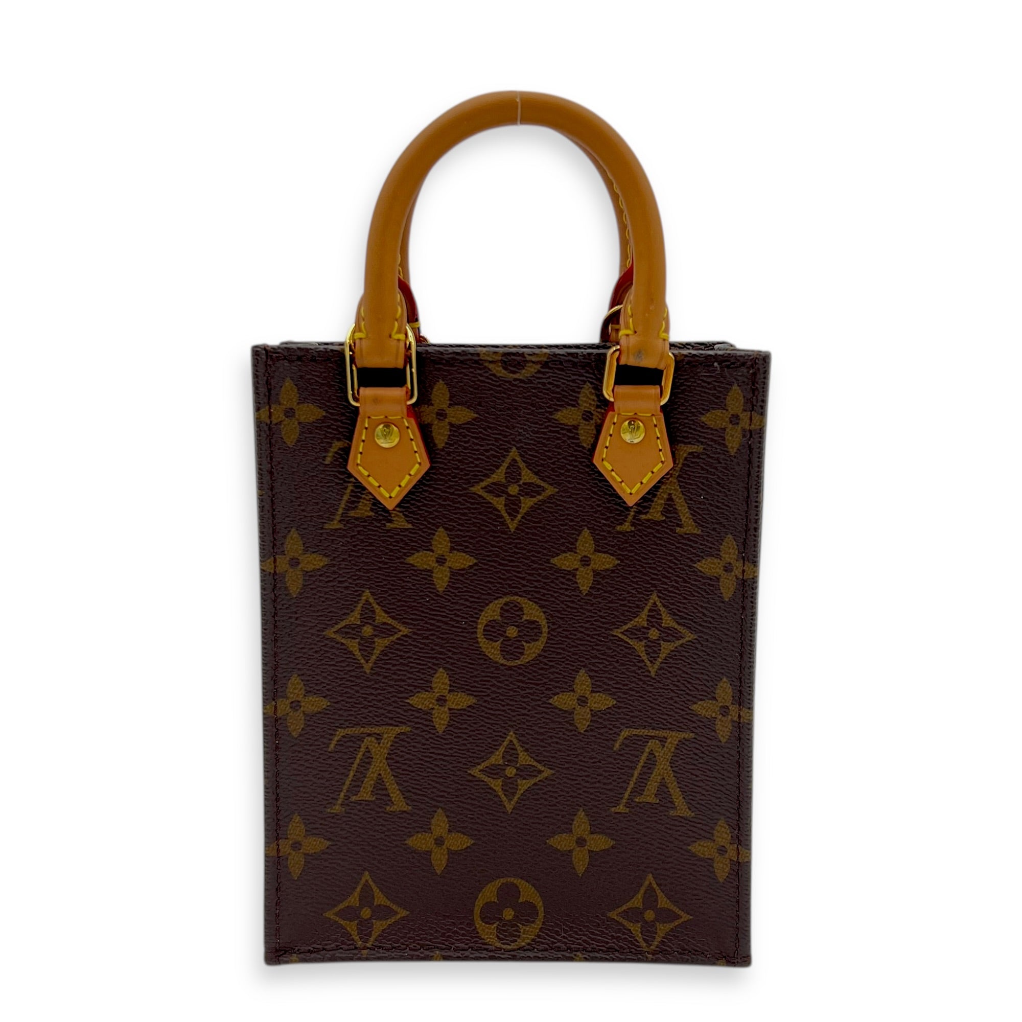 Sac Plat Top Handle Bag Petite Brown in Monogram Coated Canvas, Gold hardware
