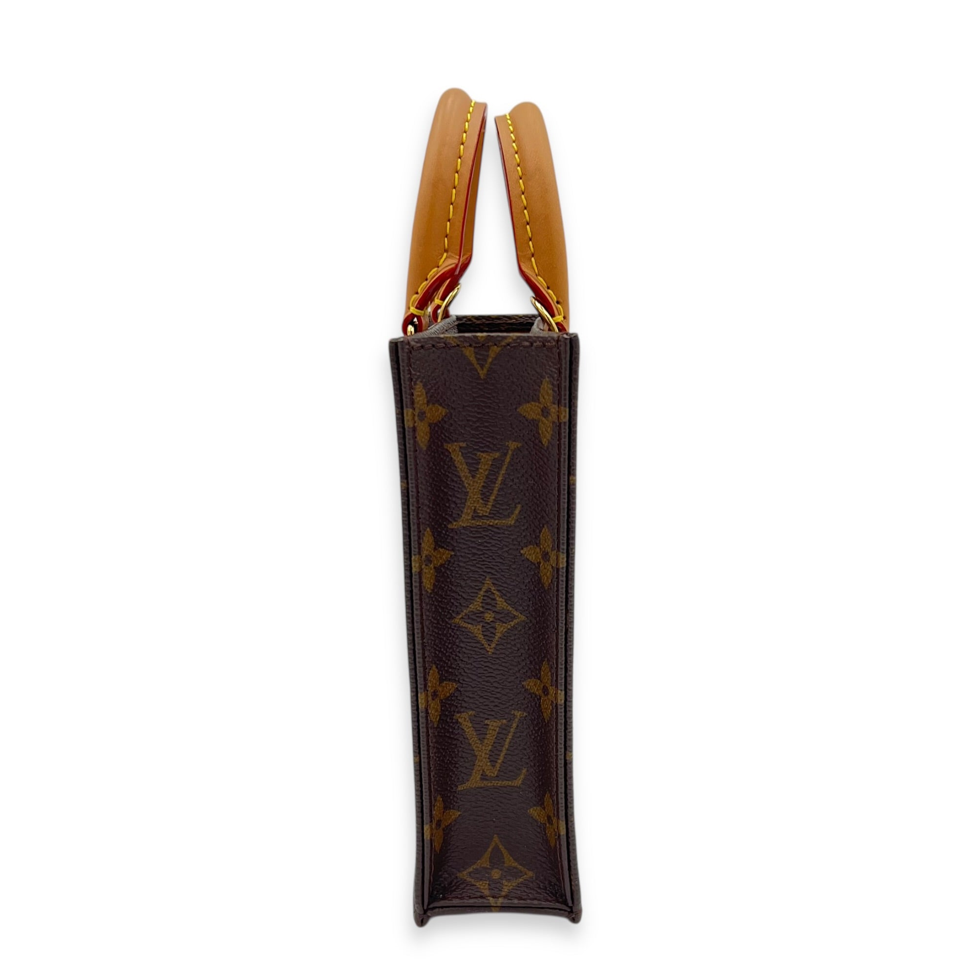 Sac Plat Top Handle Bag Petite Brown in Monogram Coated Canvas, Gold hardware
