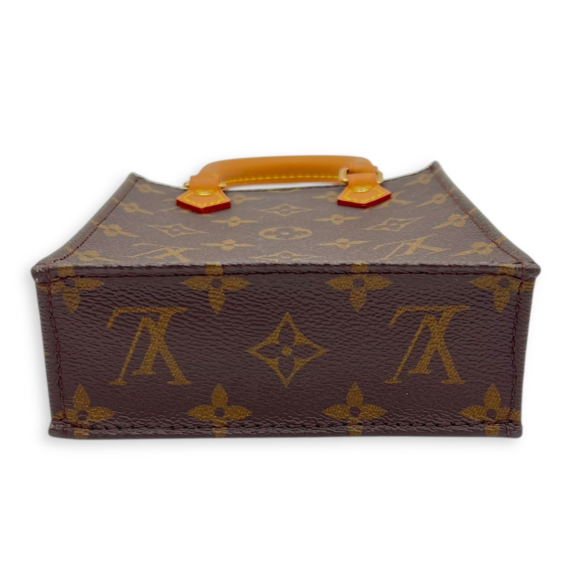 Sac Plat Top Handle Bag Petite Brown in Monogram Coated Canvas, Gold hardware