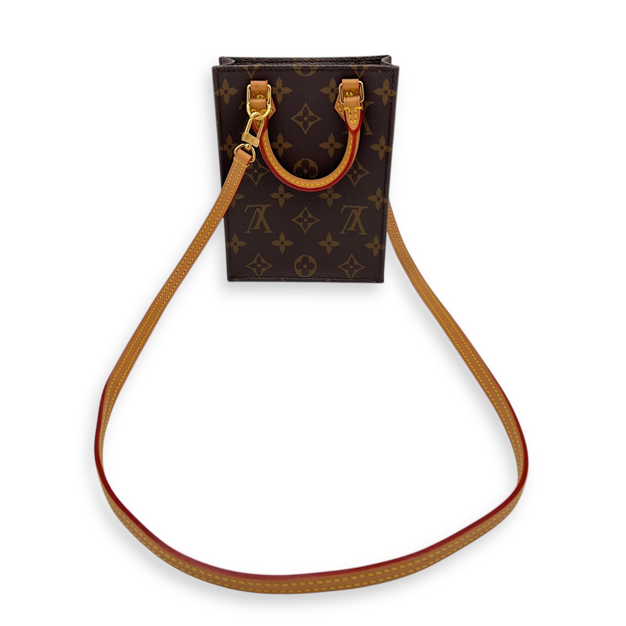 Sac Plat Top Handle Bag Petite Brown in Monogram Coated Canvas, Gold hardware
