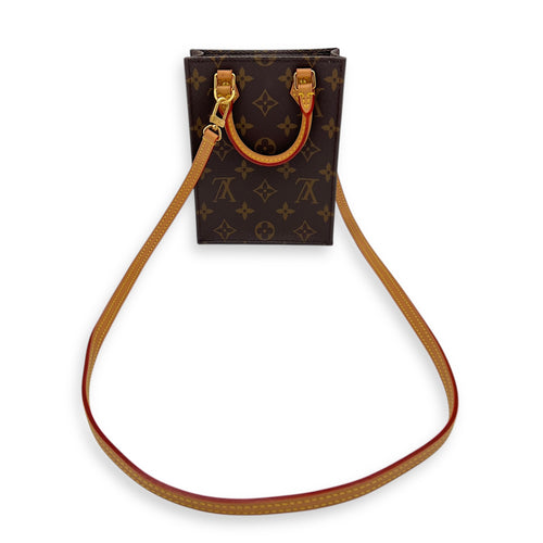 Sac Plat Top Handle Bag Petite Brown in Monogram Coated Canvas, Gold hardware