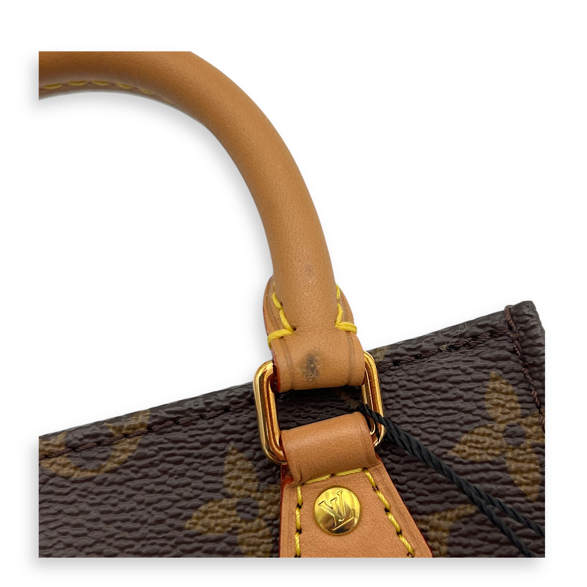 Sac Plat Top Handle Bag Petite Brown in Monogram Coated Canvas, Gold hardware
