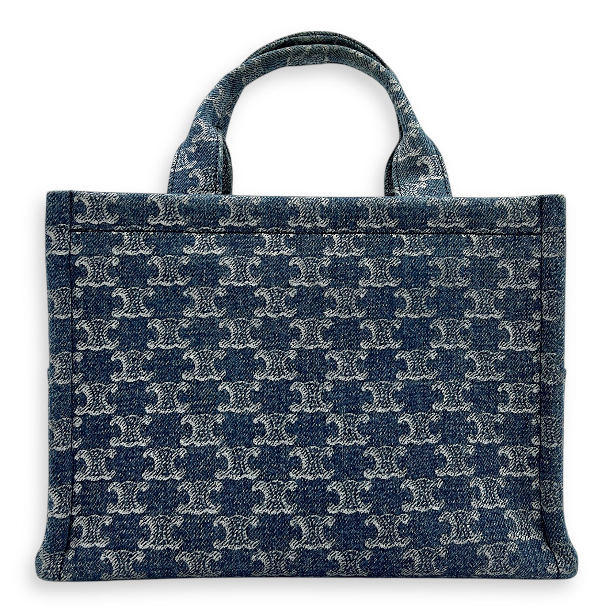Triomphe Cabas Tote Bag Blue in Denim, Gold hardware