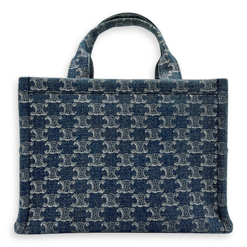 Triomphe Cabas Tote Bag Blue in Denim, Gold hardware