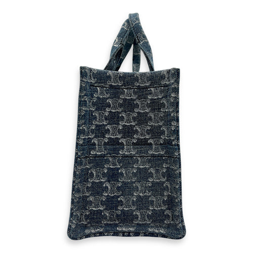 Triomphe Cabas Tote Bag Blue in Denim, Gold hardware