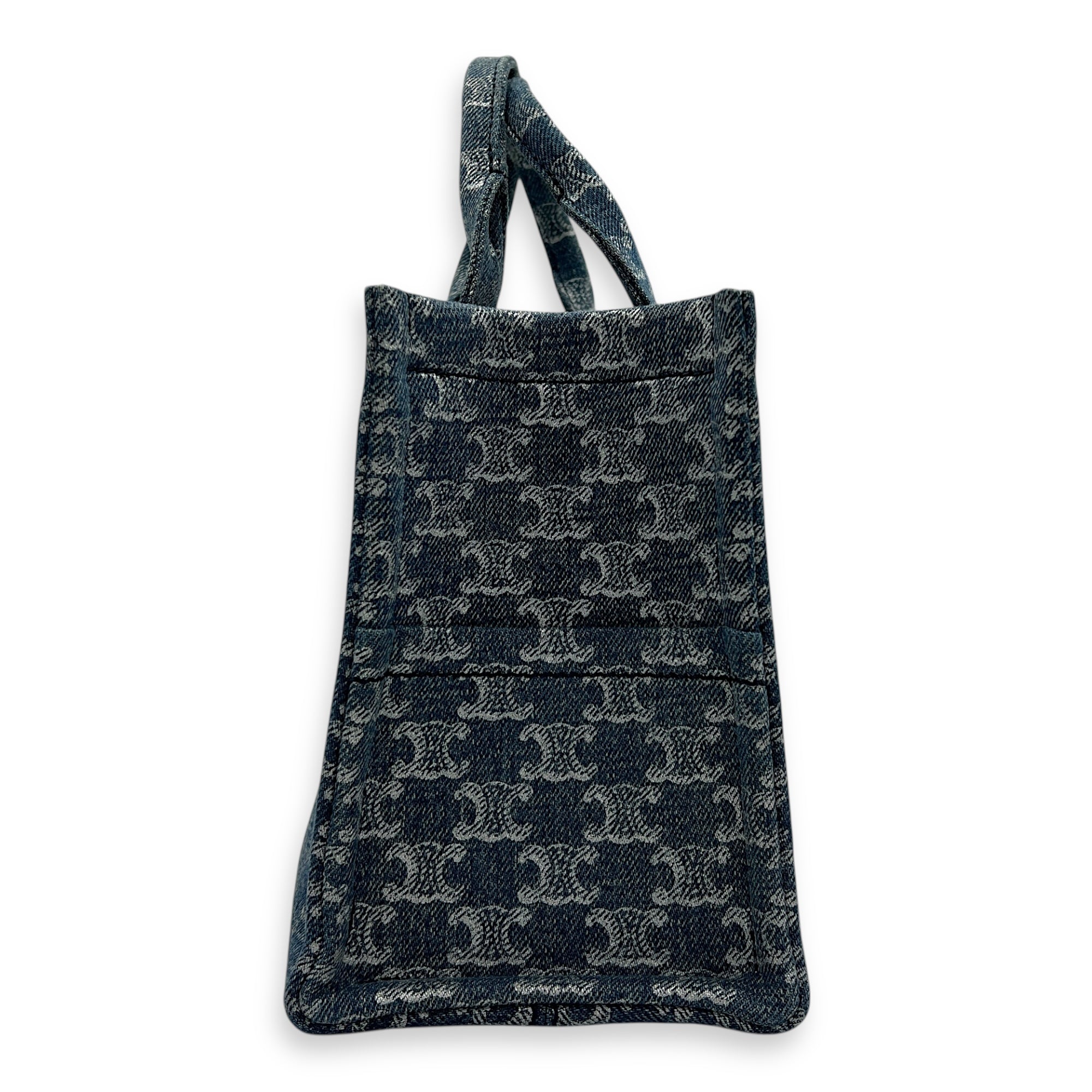 Triomphe Cabas Tote Bag Blue in Denim, Gold hardware