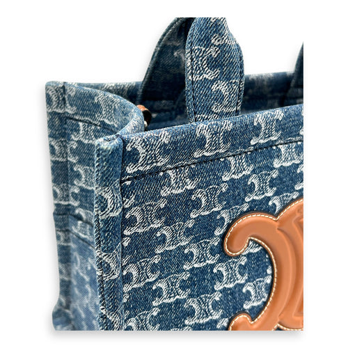 Triomphe Cabas Tote Bag Blue in Denim, Gold hardware